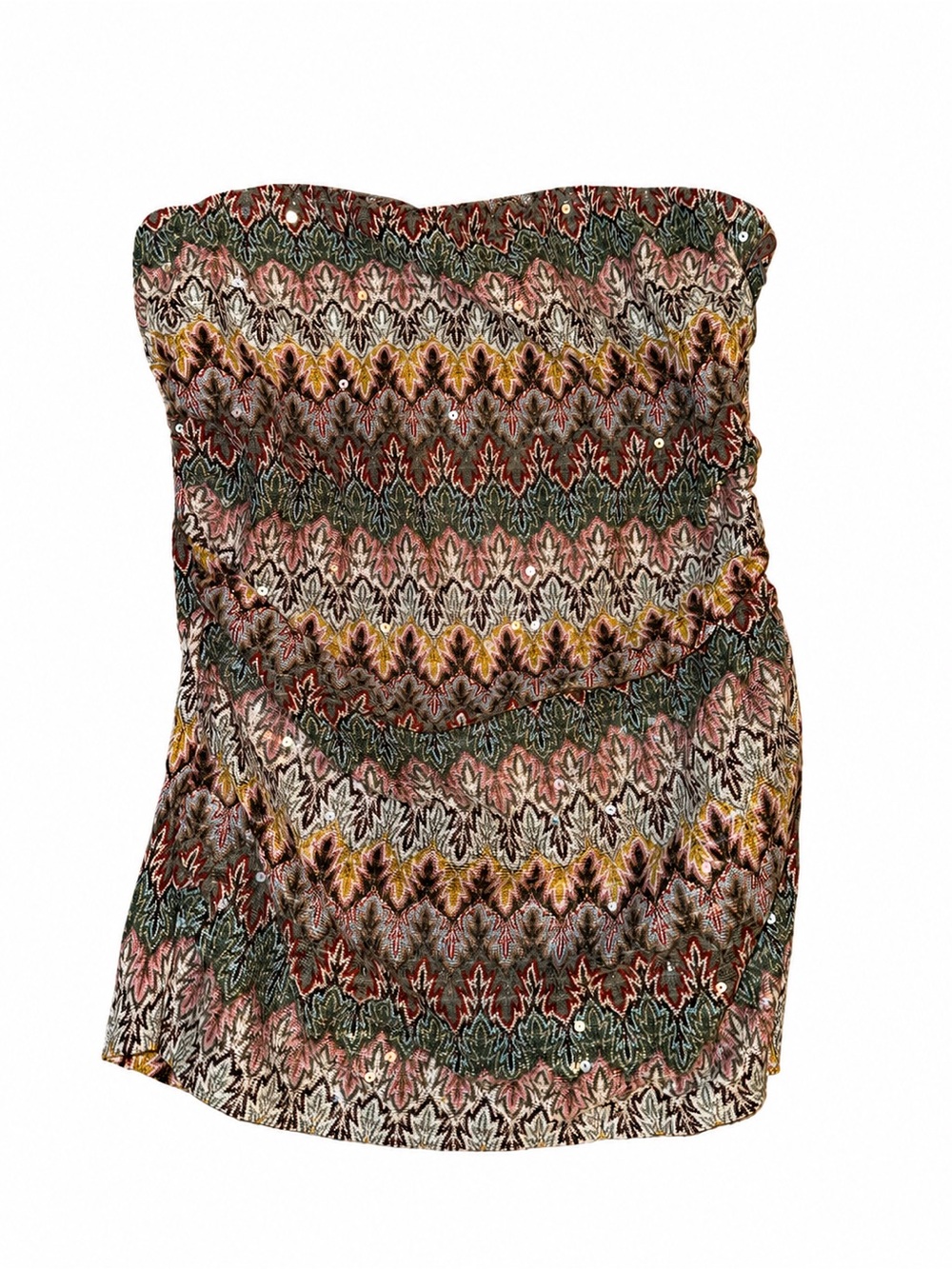 Multicolor Knit Strapless Tube Top with Leaf Motif